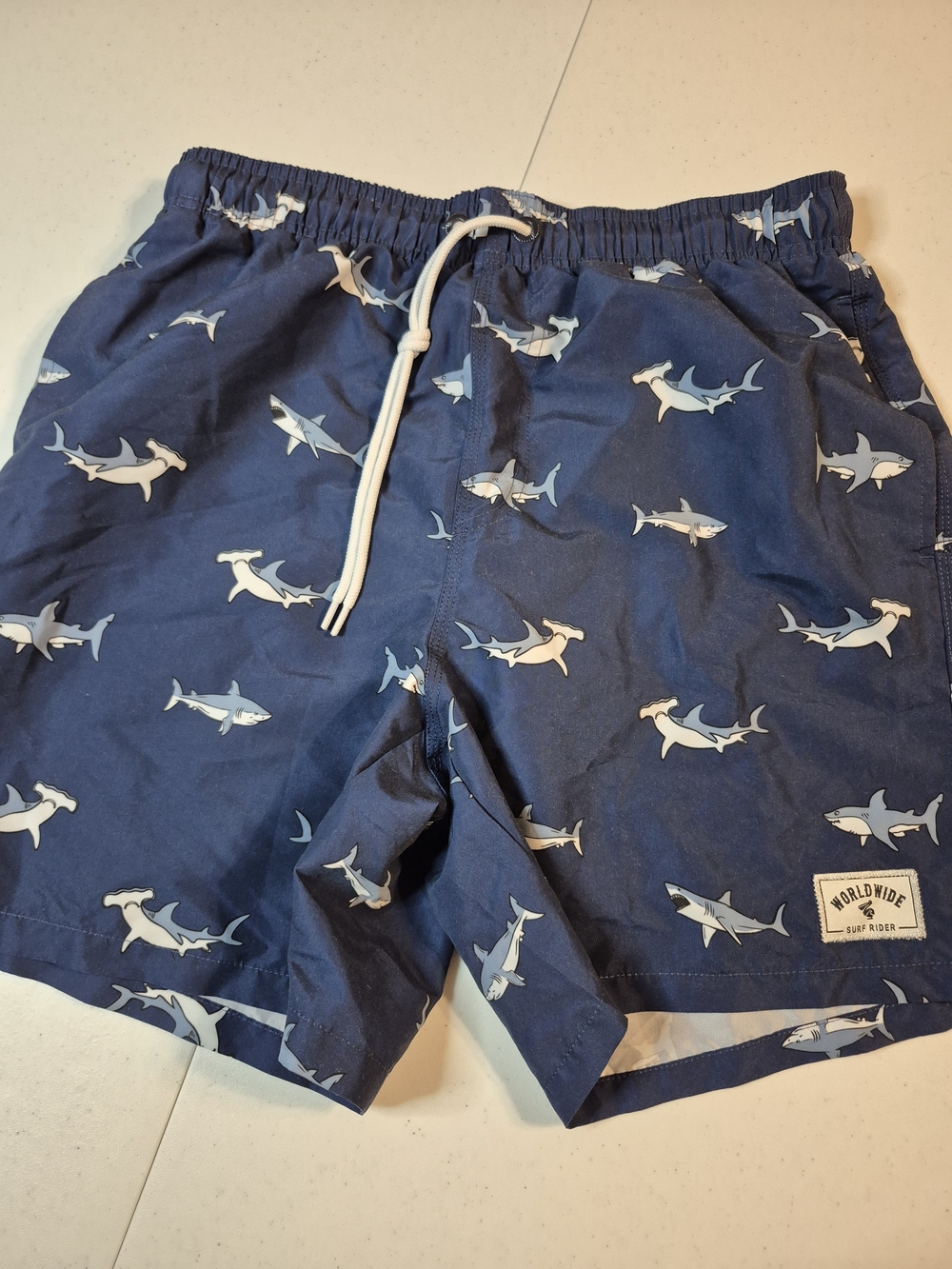 Worldwide Surf Rider Men's Navy Hammerhead Shark Swim Trunks 4837